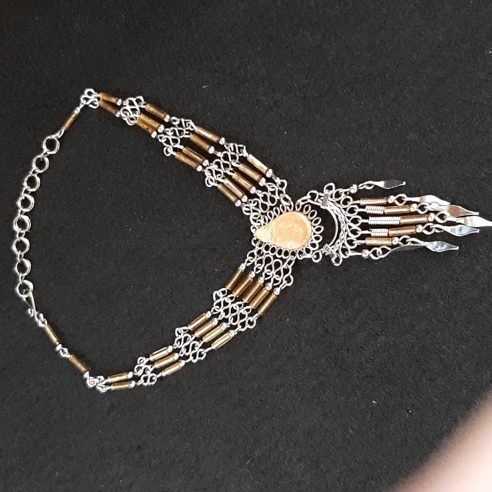 Eye Catching Multistrand Silver & Natural Stone Ankle Bracelet Anklet